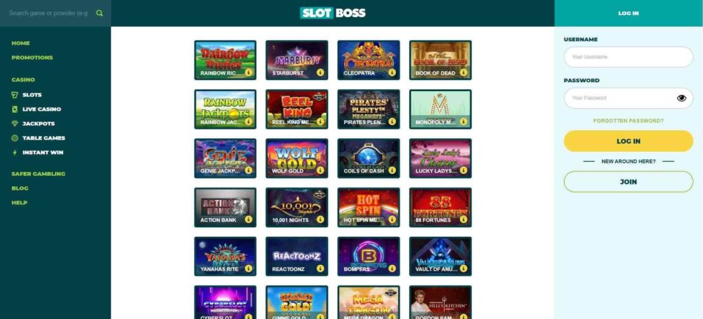 slotboss games selection and review